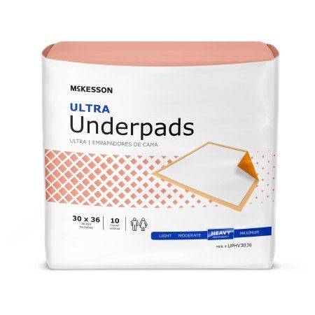 Disposable Underpad McKesson Ultra 30 X 36 Inch Fluff / Polymer Heavy Absorbency. Case of 100