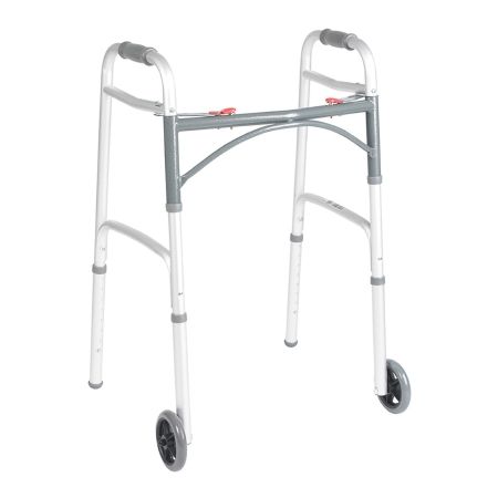 Drive Medical Dual Release Folding Walker with 5&quot; Wheels Adjustable Height drive™ Deluxe Aluminum Frame 350 lbs. Weight Capacity 25 to 32-1/4 Inch Height