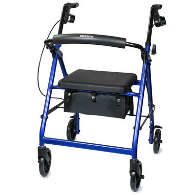 4 Wheel Rollator McKesson Blue 32&quot; to 37&quot; Adjustable Height / Folding Aluminum Frame