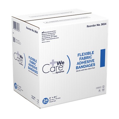 Adhesive Fabric Bandages Dynarex® 2 X 4-1/2 Inch, Rectangle Tan, Sterile Case of 24 Boxes