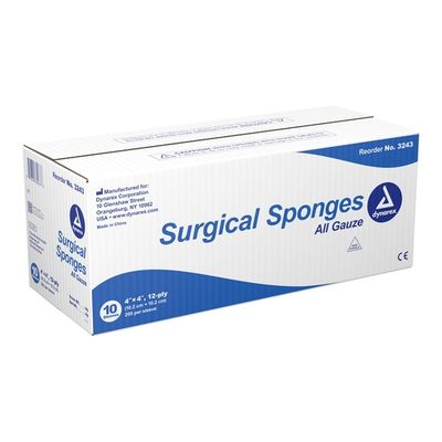 Gauze Sponge Dynarex® 4 X 4 Inch 12-Ply Square Non Sterile, Case of 10 Packs
