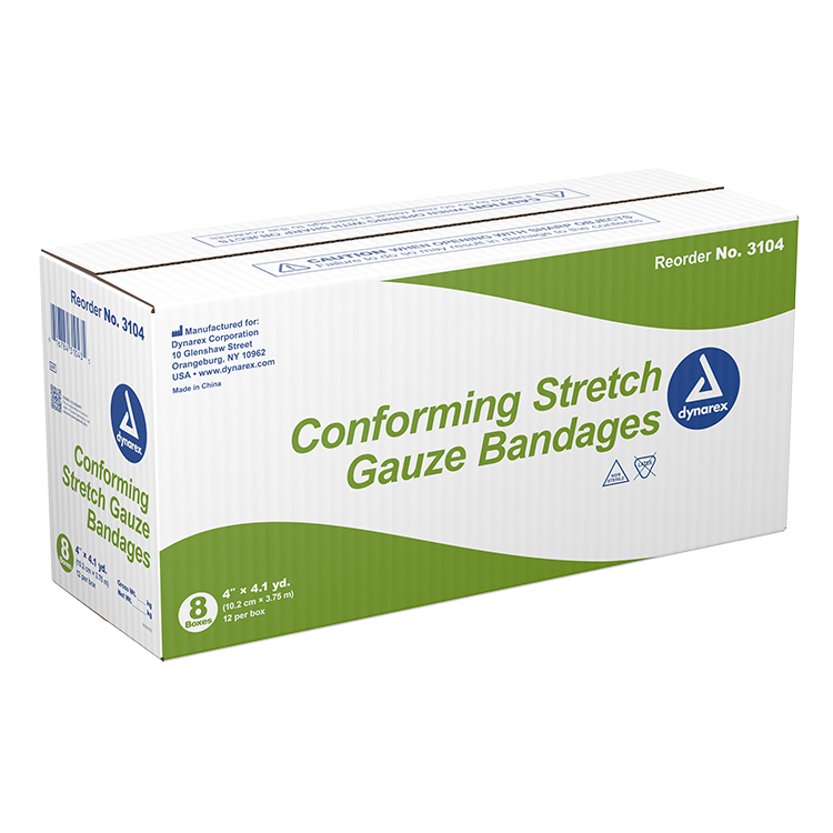 Conforming Bandage Dynarex® 4 Inch X 4.1 Yard 1-Ply Non Sterile 12 per Box. Case of 8 Boxes