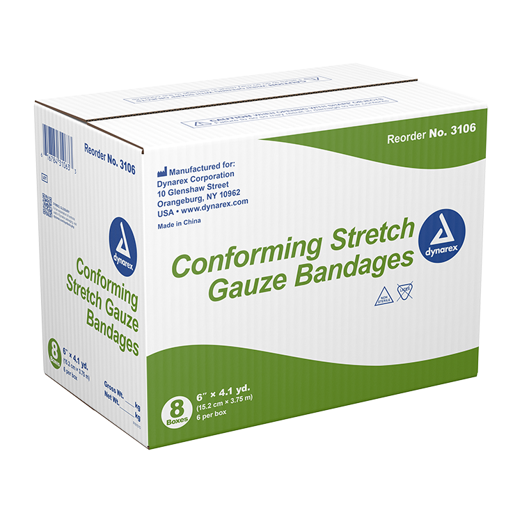 Conforming Bandage Dynarex® 6 Inch X 4.1 Yard 1-Ply Non Sterile 6 per Box. Case of 8 Boxes