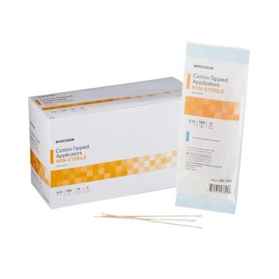 Swabstick McKesson Cotton Tip Wood Shaft 6 Inch Non Sterile 100 per Pack. Box of 10 Packs