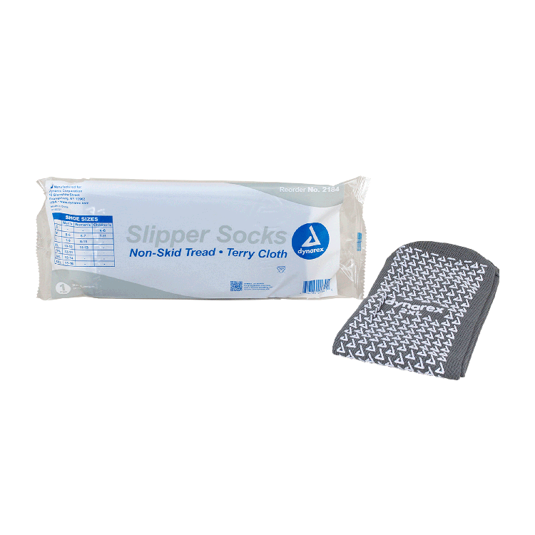 Slipper Socks Dynarex® Unisex Adult 2X-Large Single Tread Single Patient Use Gray, Pack of 5 Pairs