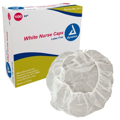 Dynarex® 24&quot; Bouffant Cap One Size Fits Most White Elastic Closure, Box of 100