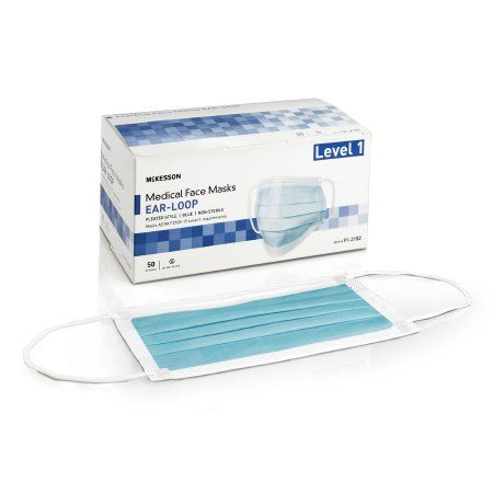 Procedure Mask McKesson Pleated Ear loops One Size Fits Most Blue Non Sterile ASTM Level 1 Adult