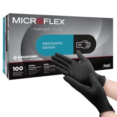 Exam Glove MICROFLEX® MidKnight™ Touch 3.9 mil, Non Sterile Nitrile Standard Cuff Length Textured Fingertips Black Not Rated Large, Box of 100