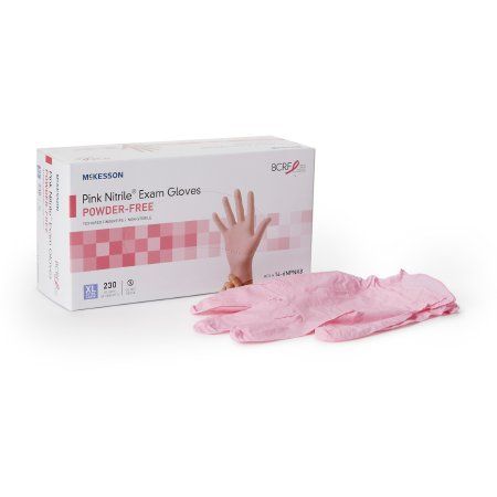 Exam Glove McKesson Pink Nitrile® X-Large Non Sterile Nitrile Standard Cuff Length Textured Fingertips Pink Not Rated, Box of 230