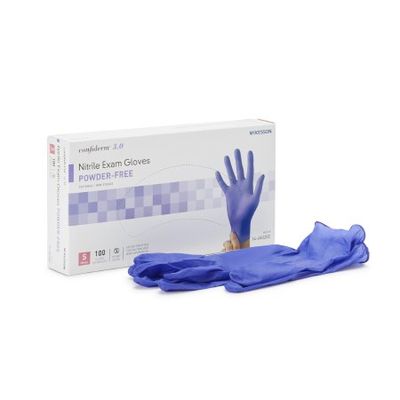 Exam Glove McKesson Confiderm® 3.0 Small Non Sterile Nitrile Standard Cuff Length Textured Fingertips Blue Not Rated, Box of 100