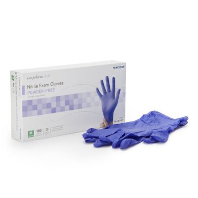 Exam Glove McKesson Confiderm® 3.0 Medium Non Sterile Nitrile Standard Cuff Length Textured Fingertips Blue Not Rated, Box of 100