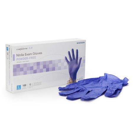 Exam Glove McKesson Confiderm® 3.0 Large Non Sterile Nitrile Standard Cuff Length Textured Fingertips Blue Not Rated, Box of 100