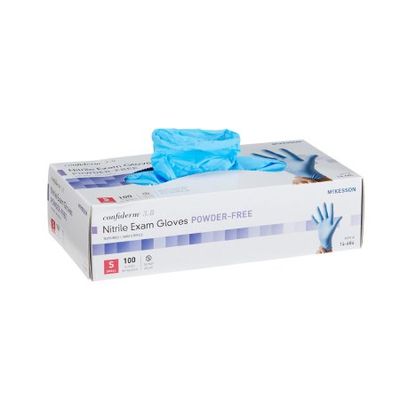 Exam Glove McKesson Confiderm® 3.8 Small Non Sterile Nitrile Standard Cuff Length Textured Fingertips Blue Not Rated, Box of 100