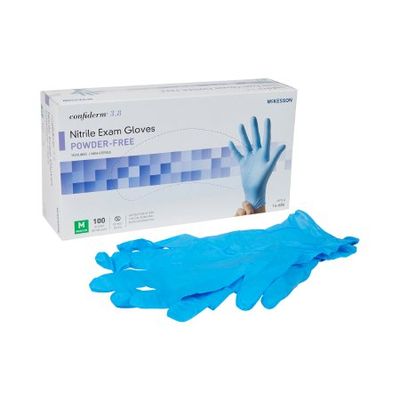 Exam Glove McKesson Confiderm® 3.8 Medium Non Sterile Nitrile Standard Cuff Length Textured Fingertips Blue Not Rated, Box of 100