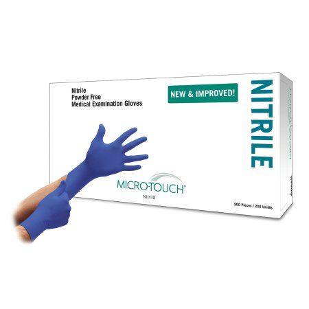 Exam Glove Micro-Touch® Nitrile Medium Non Sterile Nitrile Standard Cuff Length Textured Fingertips Blue Chemo Tested, Box of 200