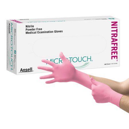 Exam Glove Micro-Touch® NitraFree™ Small Non Sterile Nitrile Standard Cuff Length Textured Fingertips Pink Chemo Tested, Box of 100
