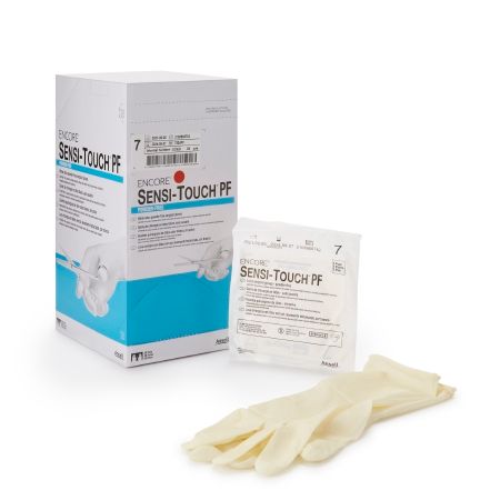 Surgical Glove ENCORE® Sensi-Touch® PF Size 7 Sterile Latex Standard Cuff Length Micro-Textured Natural Chemo Tested, Box of 50 Pairs