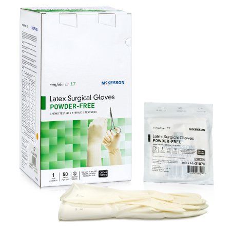 Surgical Glove Confiderm® LT Size 7 Sterile Latex Standard Cuff Length Fully Textured Ivory Chemo Tested, Box of 50 Pairs