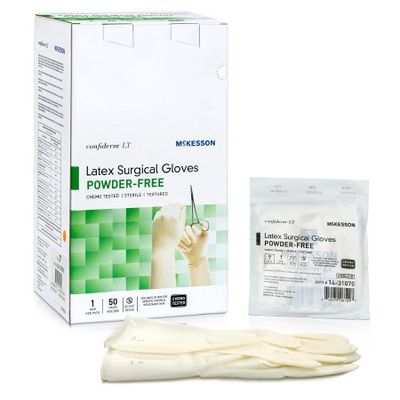 Surgical Glove Confiderm® LT Size 7 Sterile Latex Standard Cuff Length Fully Textured Ivory Chemo Tested, Box of 50 Pairs
