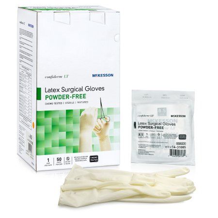 Surgical Glove Confiderm® LT Size 8.5 Sterile Latex Standard Cuff Length Fully Textured Ivory Chemo Tested, Box of 50 Pairs