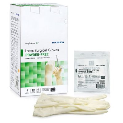 Surgical Glove Confiderm® LT Size 8.5 Sterile Latex Standard Cuff Length Fully Textured Ivory Chemo Tested, Box of 50 Pairs