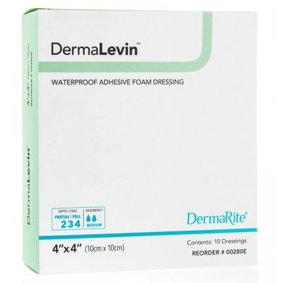 Foam Dressing DermaLevin® 4 X 4 Inch With Border Waterproof Backing Hydrocolloid Adhesive Square Sterile, Box of 10