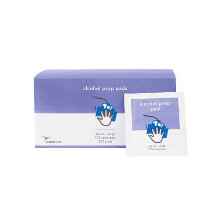 Alcohol Prep Pad Cardinal Health 70% Strength Isopropyl Alcohol Individual Packet Large Sterile, Box of 200