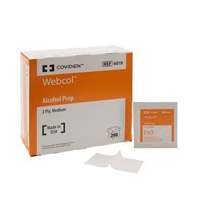 Alcohol Prep Pad Webcol™ 70% Strength Isopropyl Alcohol Individual Packet Medium Sterile, Box of 200