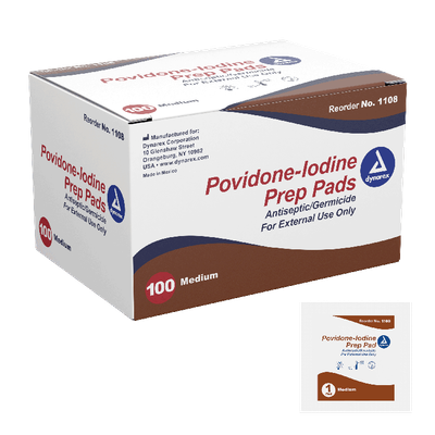 PVP Prep Pad Dynarex® 10% Strength Povidone-Iodine Individual Packet Medium Non Sterile, Box of 100