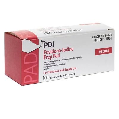 PVP Prep Pad PDI® 10% Strength Povidone-Iodine Individual Packet Medium Non Sterile, Box of 100