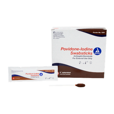 Impregnated Swabstick 10% Strength Povidone Iodine Individual Packet Non Sterile, Box of 50