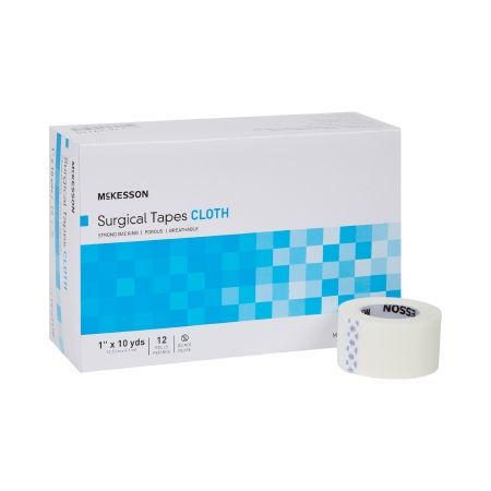 Medical Tape McKesson White 1 Inch X 10 Yard Silk-Like Cloth Non Sterile, Box of 12 Rolls