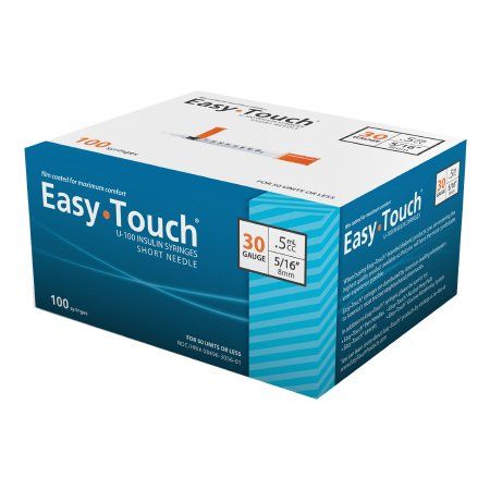 Standard Insulin Syringe with Needle EasyTouch™ 0.5 mL 5/16 Inch 30 Gauge Non Safety Thin Wall, Box of 100