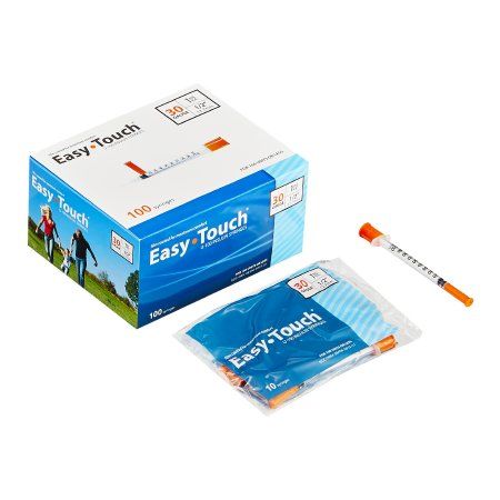 Standard Insulin Syringe with Needle EasyTouch™ 1 mL 1/2 Inch 30 Gauge Non Safety Thin Wall, Box of 100