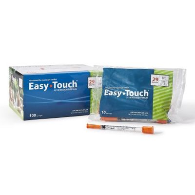 Standard Insulin Syringe with Needle EasyTouch™ 1 mL 1/2 Inch 29 Gauge Non Safety Thin Wall, Box of 100