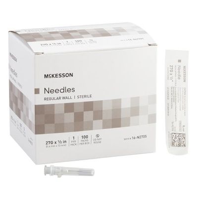 Hypodermic Needle McKesson 1/2 Inch Length 27 Gauge Regular Wall Without Safety. Box of 100