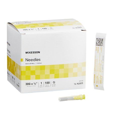Hypodermic Needle McKesson 1/2 Inch Length 30 Gauge Regular Wall Without Safety. Box of 100