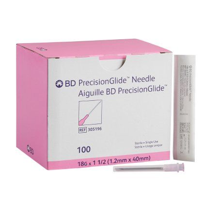 Hypodermic Needle PrecisionGlide™ 1-1/2 Inch Length 18 Gauge Thin Wall Without Safety. Box of 100