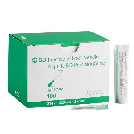 Hypodermic Needle PrecisionGlide™ 1 Inch Length 21 Gauge Thin Wall Without Safety. Box of 100