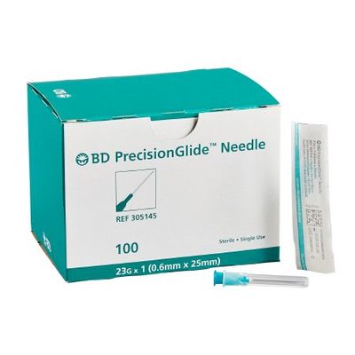 Hypodermic Needle PrecisionGlide™ 1 Inch Length 23 Gauge Thin Wall Without Safety. Box of 100