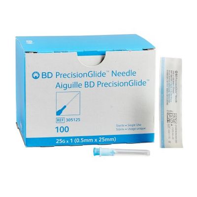 Hypodermic Needle PrecisionGlide™ 1 Inch Length 25 Gauge Thin Wall Without Safety. Box of 100