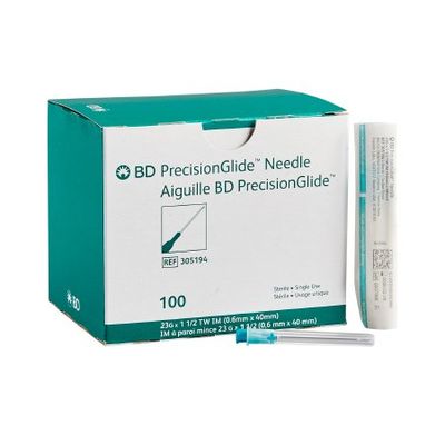 Hypodermic Needle PrecisionGlide™ 1-1/2 Inch Length 23 Gauge Thin Wall Without Safety. Box of 100
