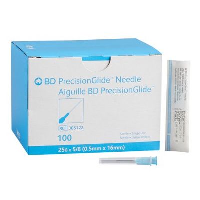 Hypodermic Needle PrecisionGlide™ 5/8 Inch Length 25 Gauge Thin Wall Without Safety. Box of 100