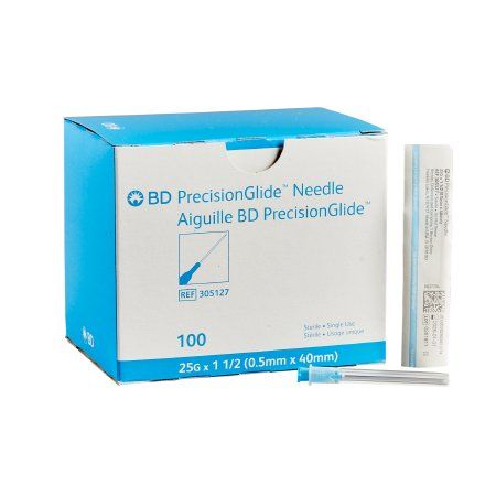 Hypodermic Needle PrecisionGlide™ 1-1/2 Inch Length 25 Gauge Thin Wall Without Safety. Box of 100