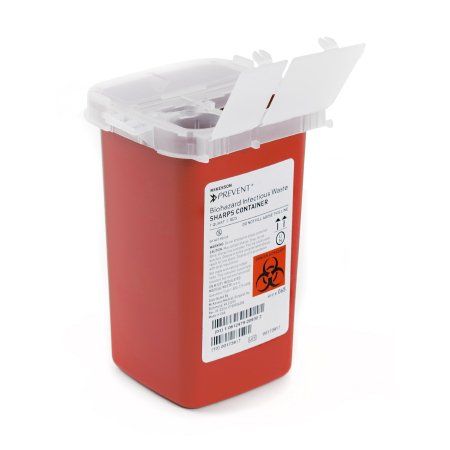 Sharps Container McKesson Prevent® Red Base 6-1/4 H X 4-1/4 W X 4-1/4 D Inch Vertical Entry 0.25 Gallon. 1 QT Each
