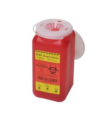 Sharps Container BD™ Red Base 7-1/2 H X 3-3/5 W X 3-3/5 D Inch Vertical Entry 0.35 Gallon. 1.4 QT