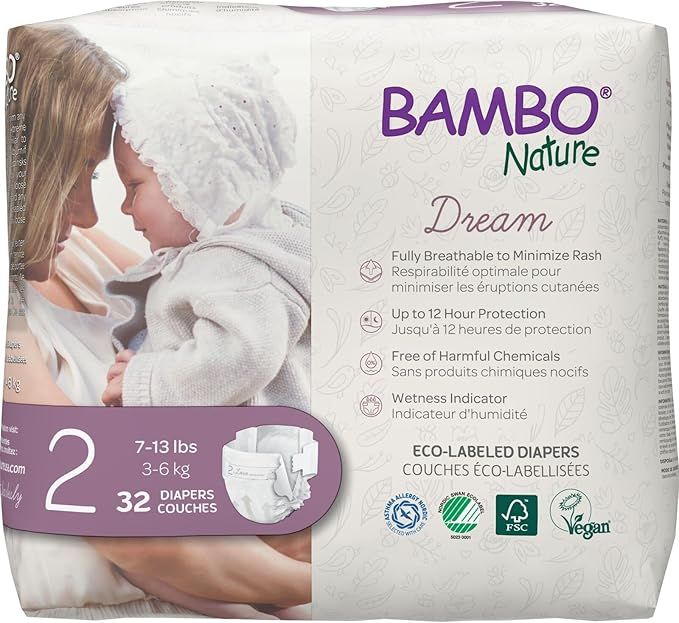 Unisex Baby Diaper Bambo® Nature Dream Size 2 Disposable Heavy Absorbency. Pack of 32