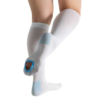 Medical Anti Embolism Ted Knee High Stockings, 15-21mmHg Open Toe, White Color. 1 Pair