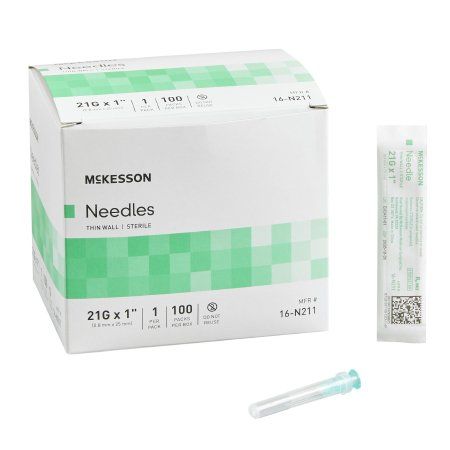 Hypodermic Needle McKesson 1 Inch Length 21 Gauge Thin Wall Without Safety. Case of 1,000