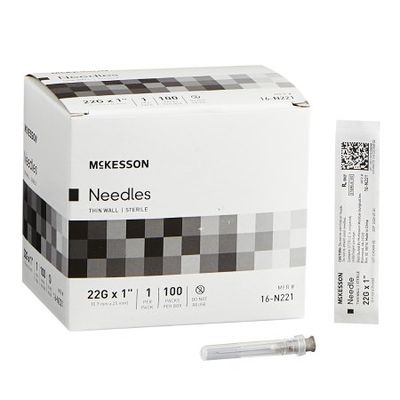 Hypodermic Needle McKesson 1 Inch Length 22 Gauge Thin Wall Without Safety. Case of 1,000